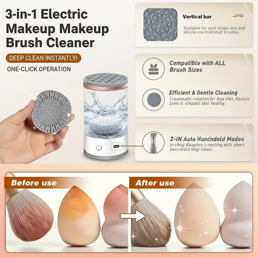 3-in-1 Electric Makeup Brush Cleaner - USB Rechargeable