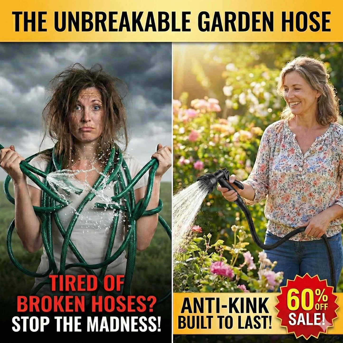 Stop fighting with heavy hoses! Upgrade to the 100% unkinkable expandable garden hose. Industrial 3750D fabric, solid brass fittings & 8-pattern nozzle. Shop now!