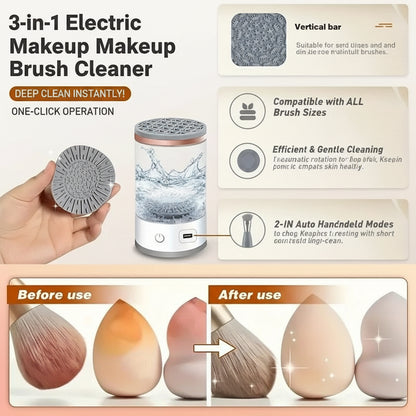 3-in-1 Electric Makeup Brush Cleaner - USB Rechargeable