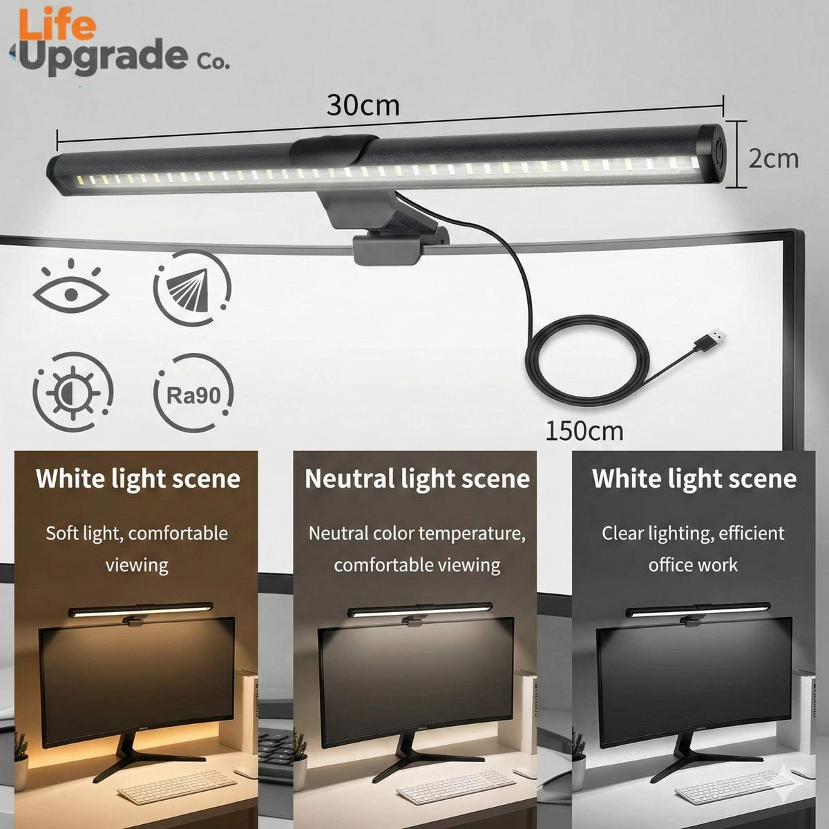Desktop Monitor Light Bar – USB Powered, Auto-Dimming, Touch Control & RGB Colour Modes