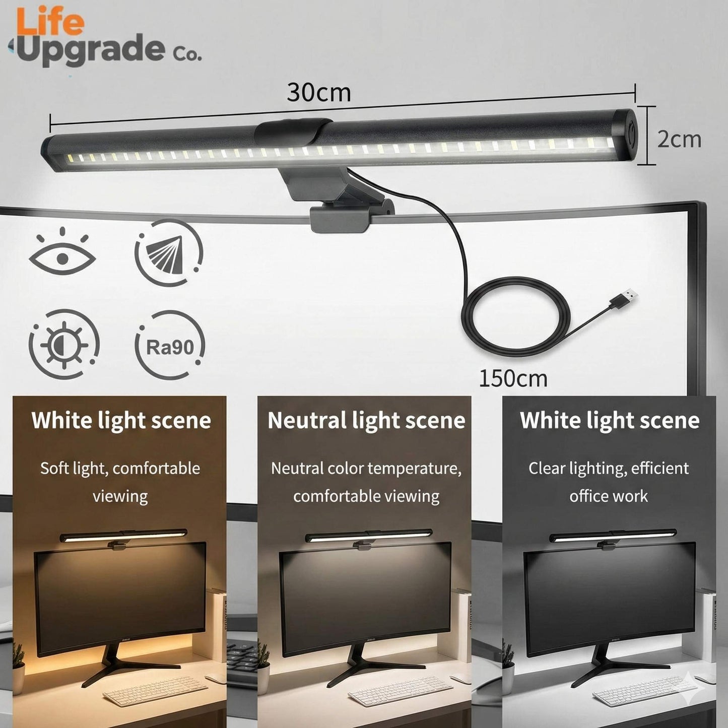 Desktop Monitor Light Bar – USB Powered, Auto-Dimming, Touch Control & RGB Colour Modes