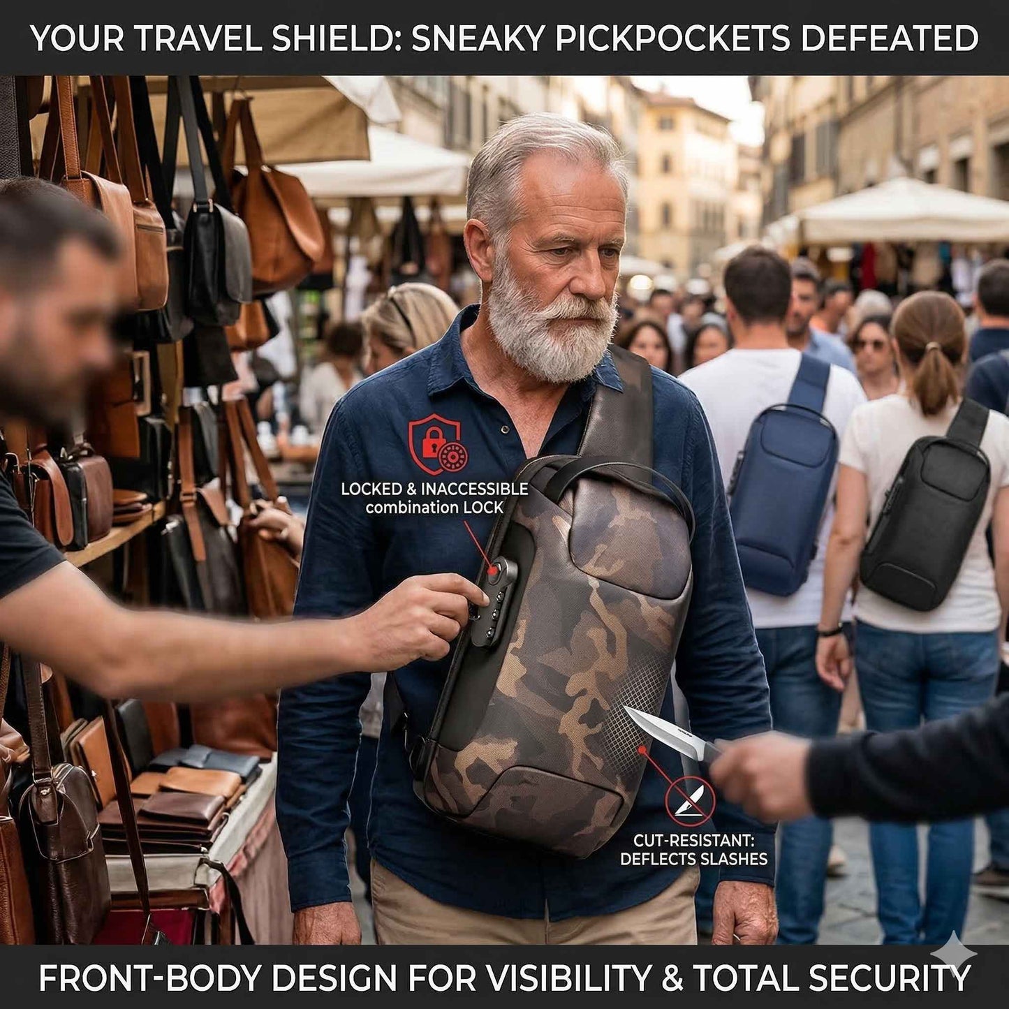 Anti-Theft Crossbody Travel Bag - Pickpocket-Proof Sling with USB Charging