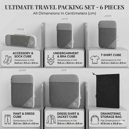 Premium Compression Packing Cubes Set (6pcs)| Travel Luggage Organisers & Space Savers
