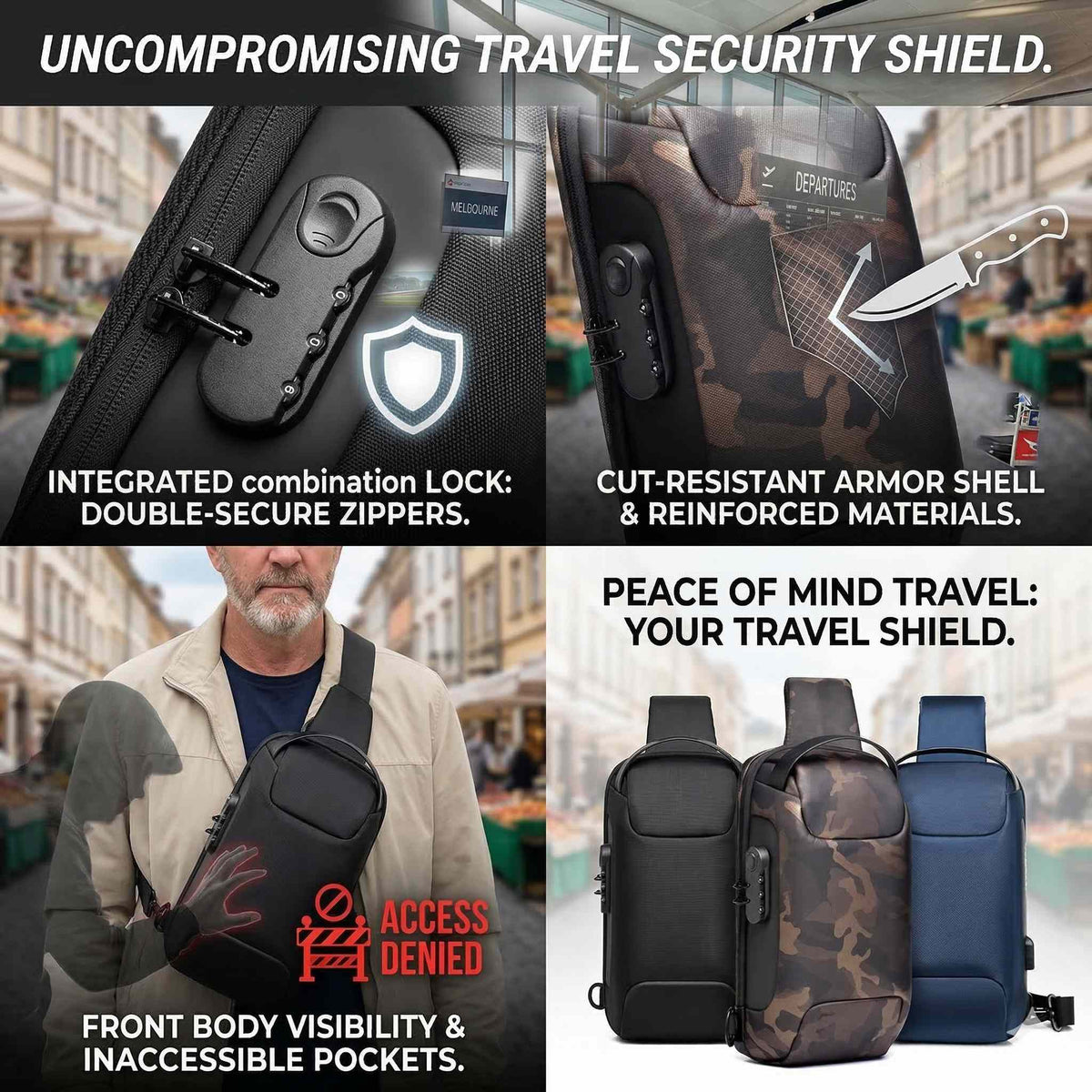 Anti-Theft Crossbody Travel Bag - Pickpocket-Proof Sling with USB Charging