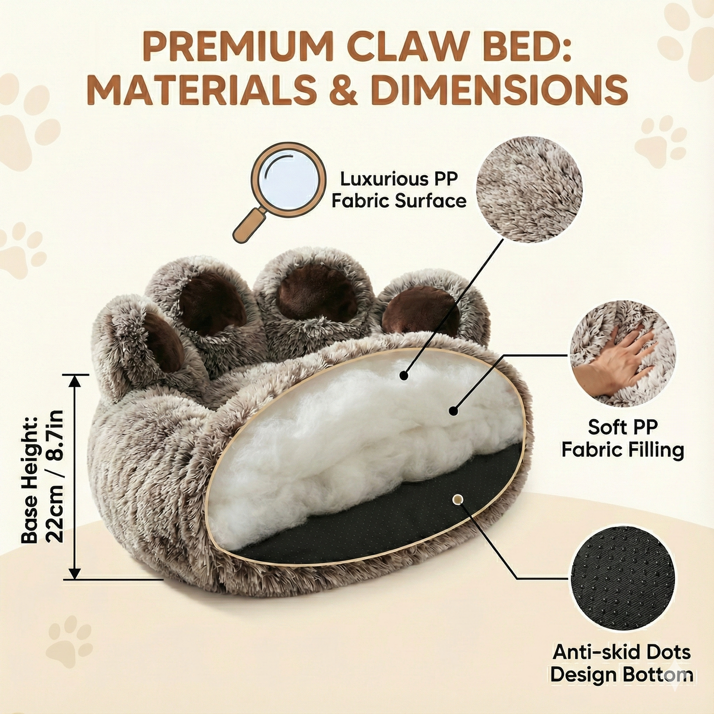 Luxury Claw Anti-Anxiety Plush Pet Bed