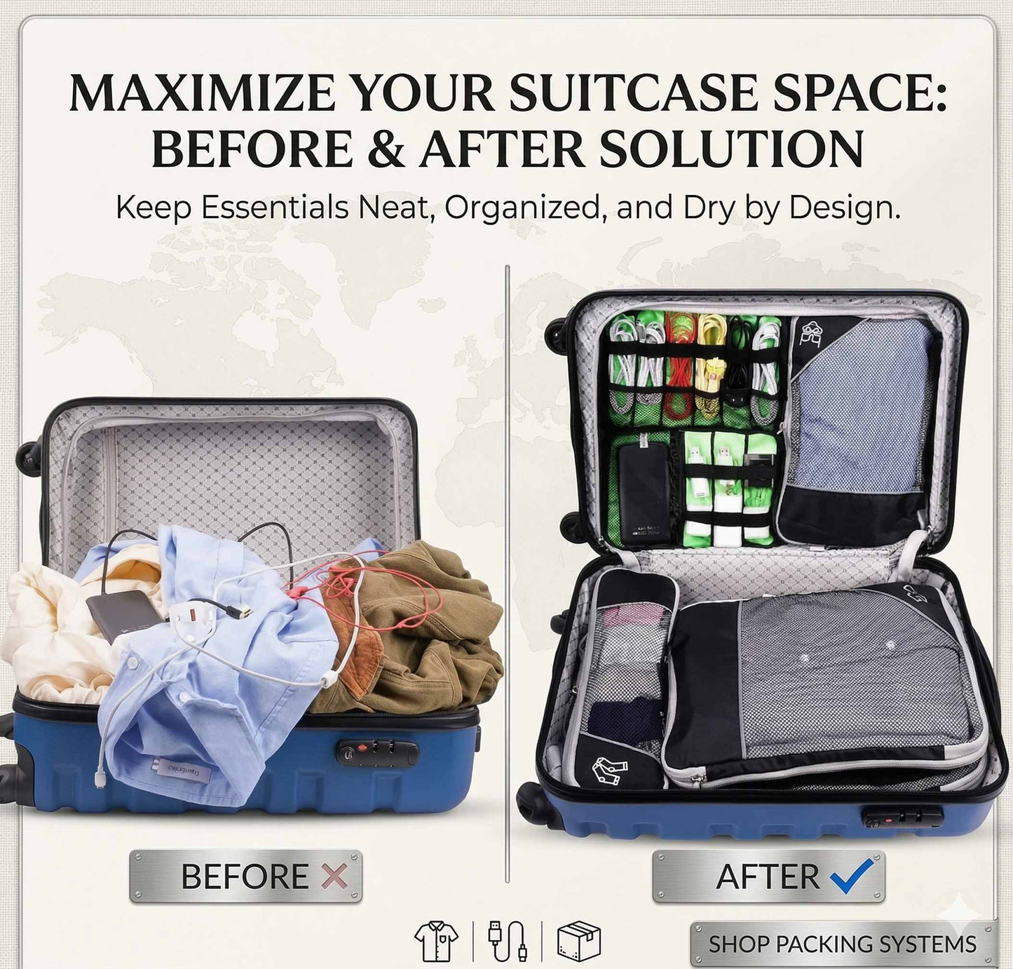 Premium Compression Packing Cubes Set (6pcs)| Travel Luggage Organisers & Space Savers