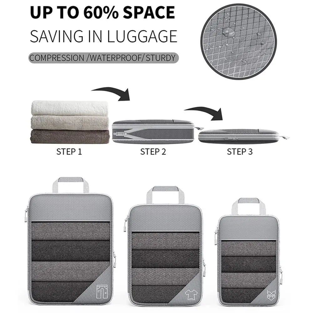 Premium Compression Packing Cubes Set (6pcs)| Travel Luggage Organisers & Space Savers