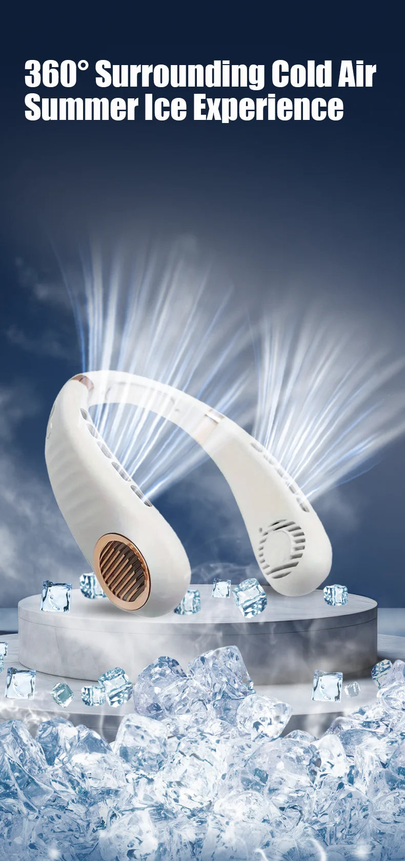 Portable Neck Fan – 5-Speed Hands-Free Cooling - USB Rechargeable & Fast Charging