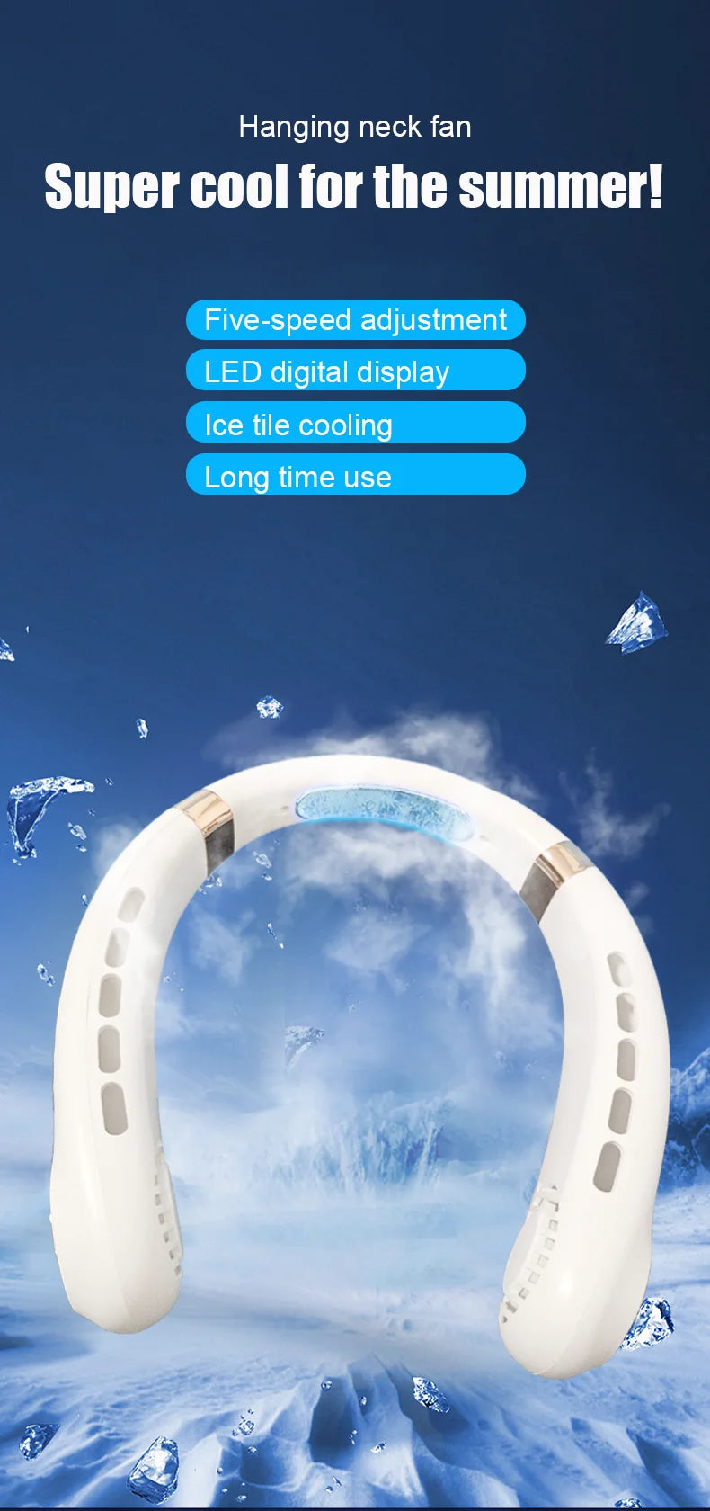 Portable Neck Fan – 5-Speed Hands-Free Cooling - USB Rechargeable & Fast Charging