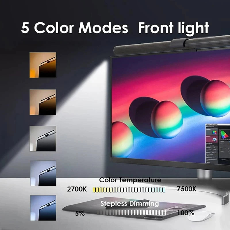 Desktop Monitor Light Bar – USB Powered, Auto-Dimming, Touch Control & RGB Colour Modes