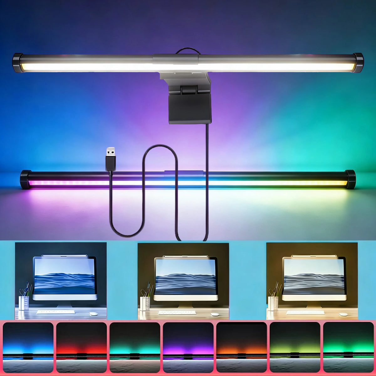 Desktop Monitor Light Bar – USB Powered, Auto-Dimming, Touch Control & RGB Colour Modes