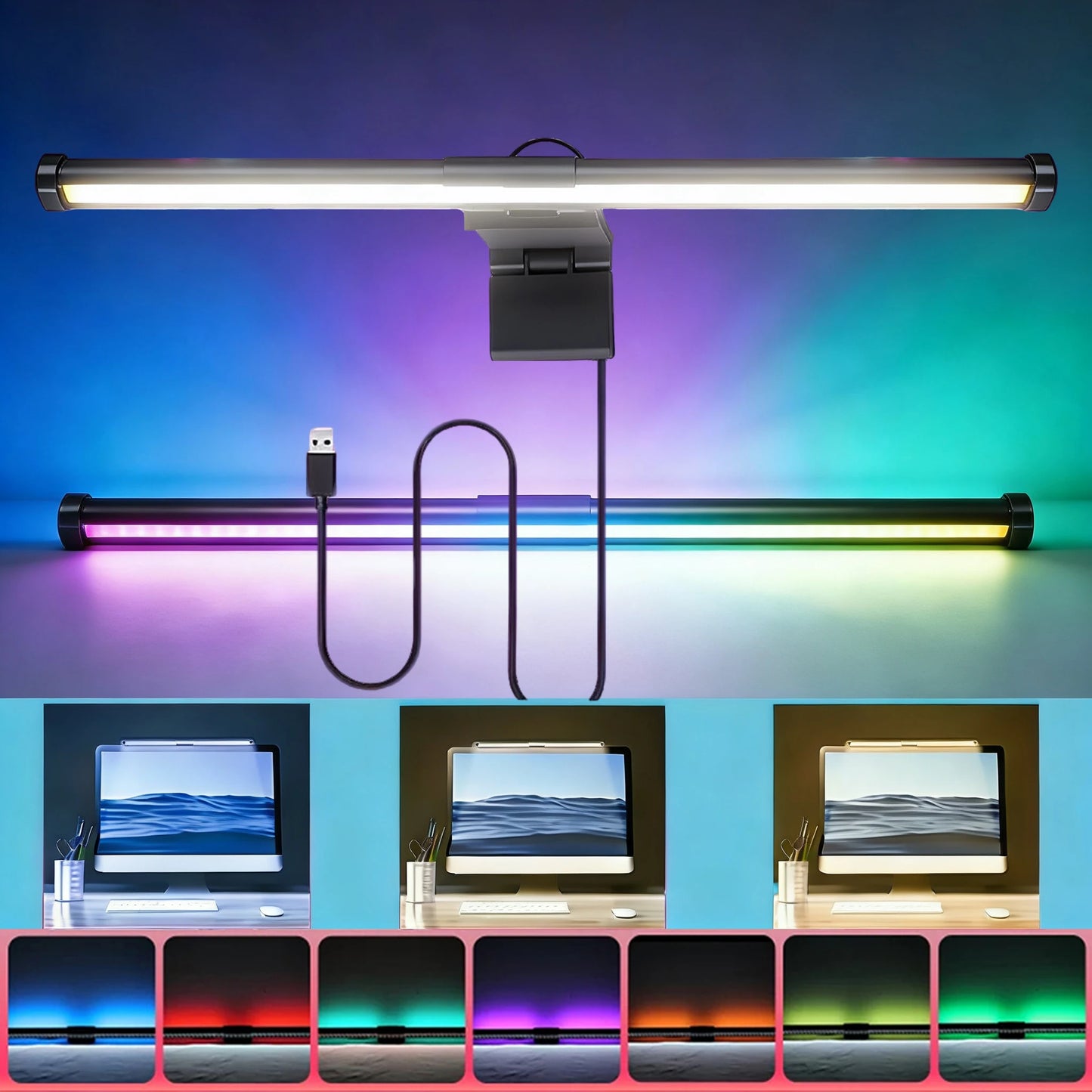 Desktop Monitor Light Bar – USB Powered, Auto-Dimming, Touch Control & RGB Colour Modes