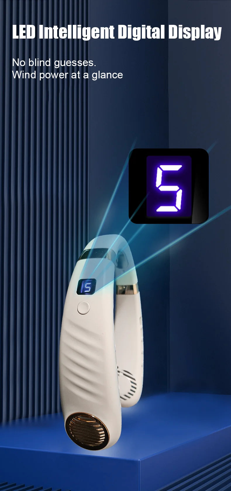 Portable Neck Fan – 5-Speed Hands-Free Cooling - USB Rechargeable & Fast Charging